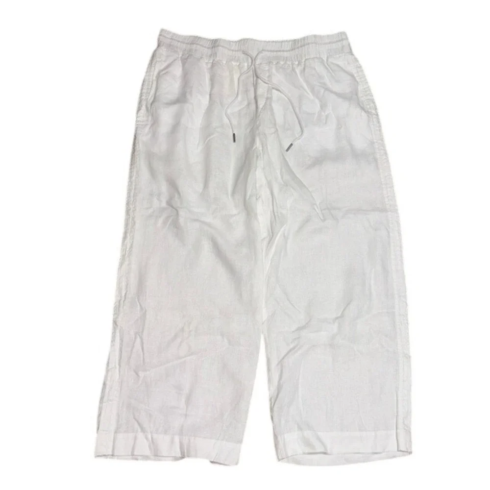 Quince 100% European Linen Wide Leg Ankle Pull On Pant White 3X